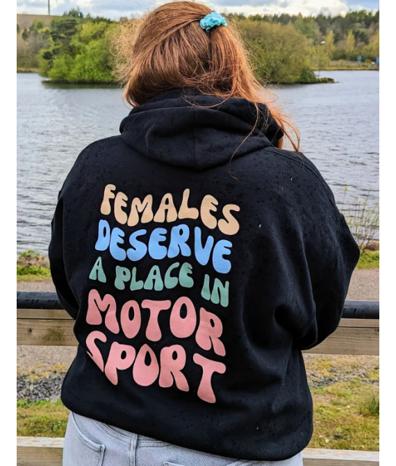 Female Motorsport Black HOODIE Jumper Merch, Women in Motorsport F1, Adult Clothing, F1 Fan Gift, Racing, Made in UK