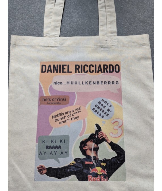 Daniel Ricciardo Quote/Meme Tote Bag in Natural , Formula 1 Inspired, Motorsport, Shoulder Bag, Reusable Bag, F1 Fan Gift, Made in Uk,