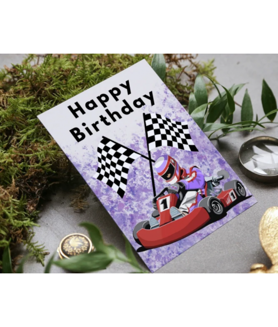 Go Karting Race Flag Greeting Card A5, Grand Prix, Happy Birthday, Karting No. 1 Card, Racing Motorsport Card, Made In UK
