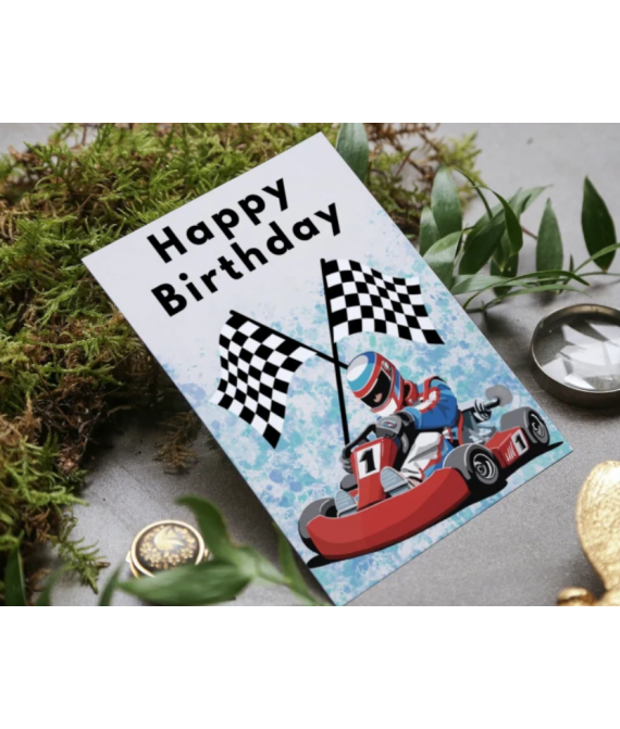 Go Karting Race Flag Greeting Card A5, Grand Prix, Happy Birthday, Karting No. 1 Card, Racing Motorsport Card, Made In UK