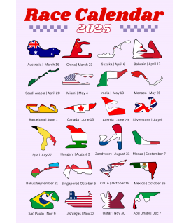 Race Calendar Tote Bag 2025, Formula 1 Inspired, Motorsport, Reusable Bag, F1 Fan Gift, Made in Uk 
